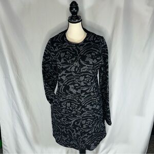 Nanette Lepore Jacquard Sweater Jacket Size Large Black Gray Filigree Wool Blend